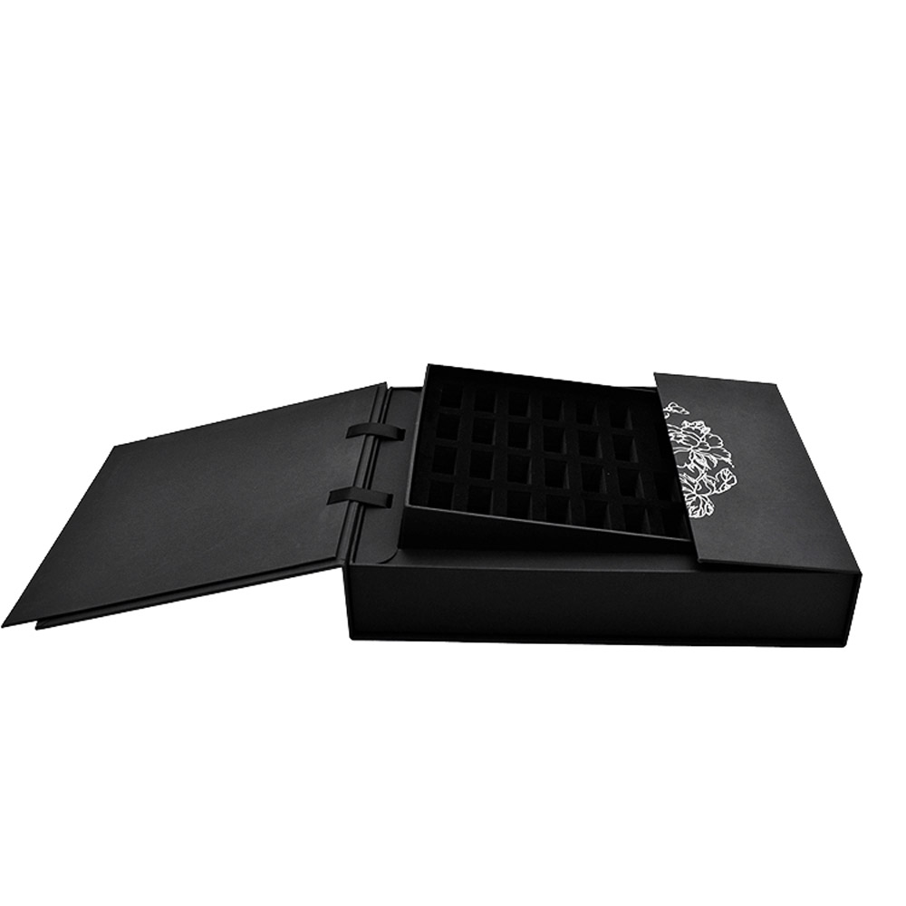 黒い磁気閉鎖した二重ドアの開いた香水箱の売り手 7 Black Magnetic Closed Double Door Open Perfume Boxes Vendor