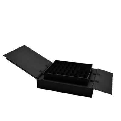 黒い磁気閉鎖した両開き扉の開いた香水箱の売り手 Black Magnetic Closed Double Door Open Perfume Boxes Vendor