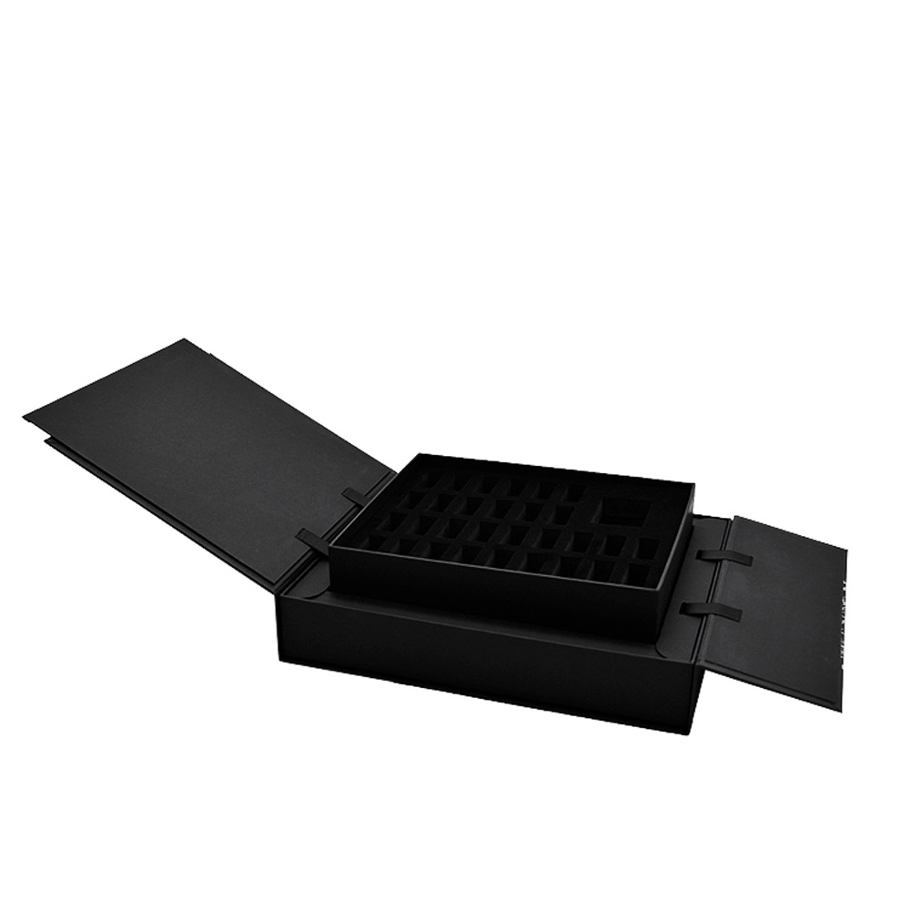 黒い磁気閉鎖した二重ドアの開いた香水箱の売り手 5 Black Magnetic Closed Double Door Open Perfume Boxes Vendor