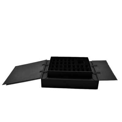 黒い磁気閉鎖した両開き扉の開いた香水箱の売り手 Black Magnetic Closed Double Door Open Perfume Boxes Vendor