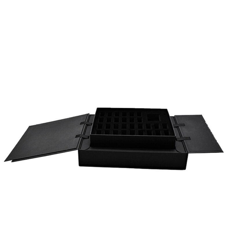 黒い磁気閉鎖した両開き扉の開いた香水箱の売り手 Black Magnetic Closed Double Door Open Perfume Boxes Vendor