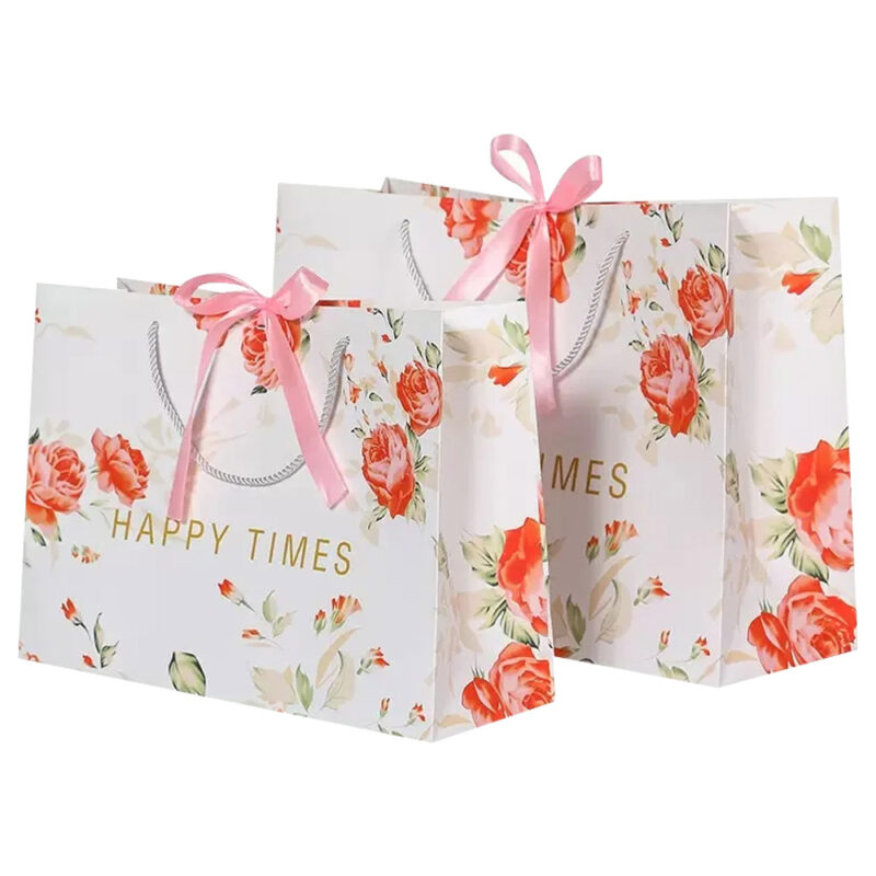 Custom Logo Perfume Gift Paper Bags with Ribbon Closure OEM